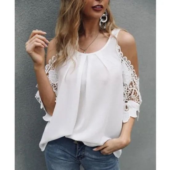 Womans Lace Stitching Hollow Blouse