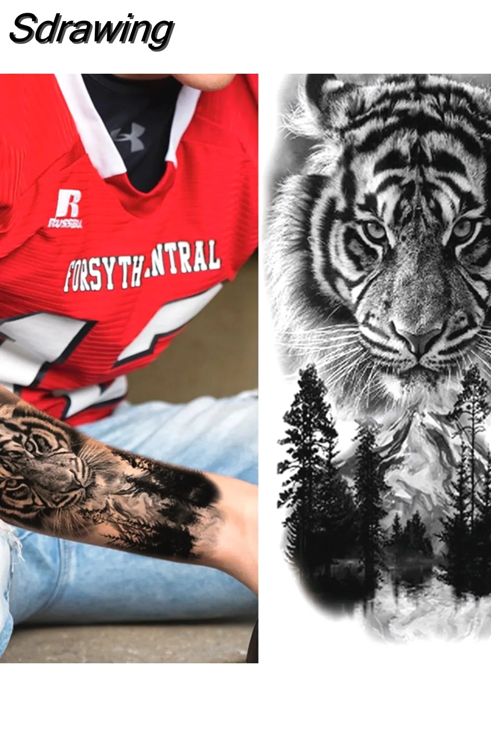 Sdrawing Arm Temporary Tattoos Sleeve For Men Women Realistic Fake Tatoos Warrior Lion Tiger Flower Tatoo Sticker Black Totem Maori 507-1