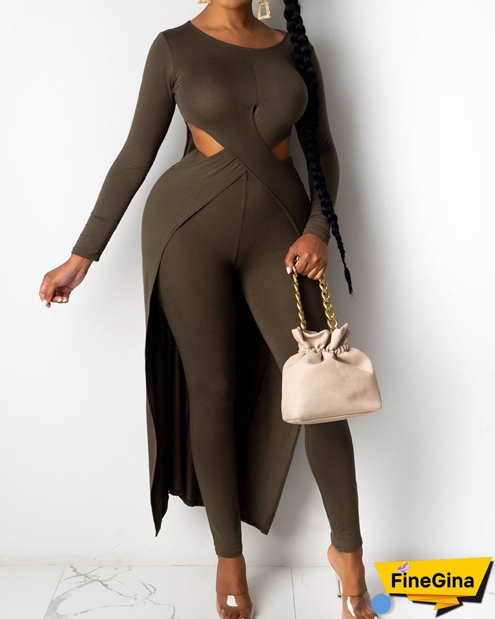 Solid Cutout Asymmetrical Top & Pants Set