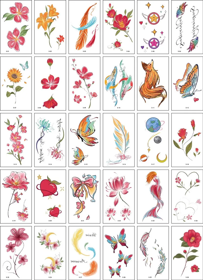 56 Pcs Waterproof Temporary Tattoo Stickers set English Russian wild Element Body Art Flash Tatto Fake Tatoo for Men and Women
