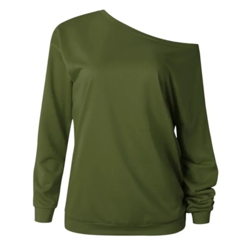 Fashion Style One Shouder Casual Soft Long Sleeve Shirt Women Cotton Tops Off The Shoulder Blouse Plus Size Full Solid