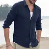 Simple Cotton Linen Long Sleeve Vacation Shirt