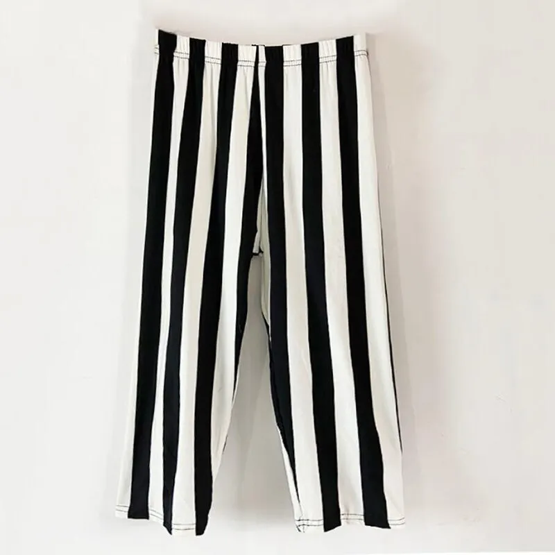 CUHAKCI Women's Calf-Length Leggings Print Grid Short Pant Mujer Casual Elasticity Stripe Fitness Leggins