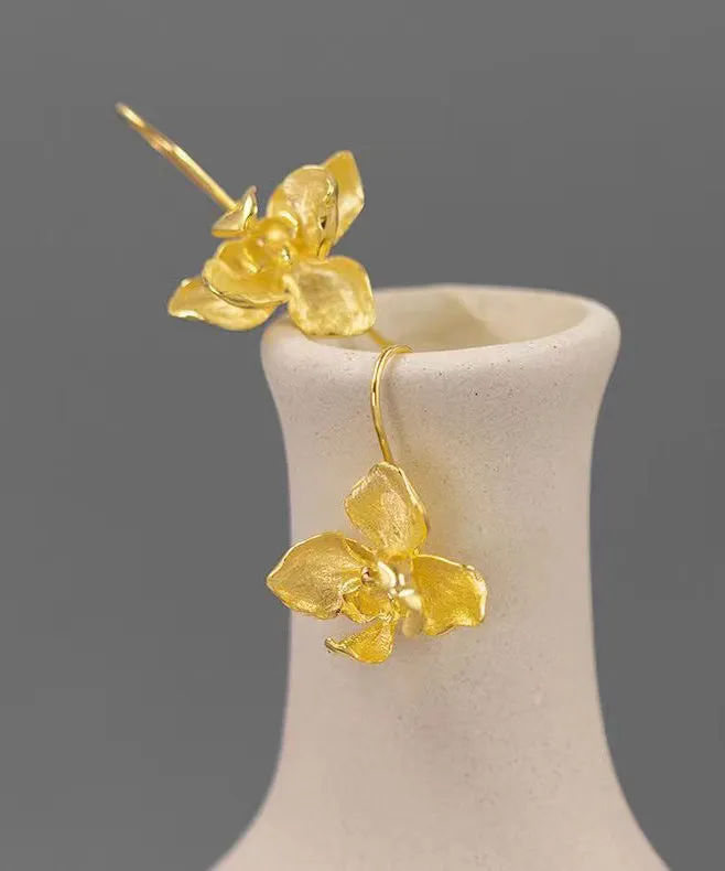Fashion Gold Sterling Silver Overgild Floral Drop Earrings