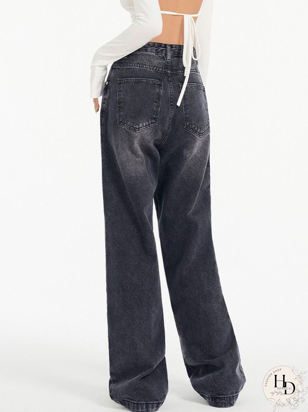 Washed Black Baggy Boyfriend Jeans