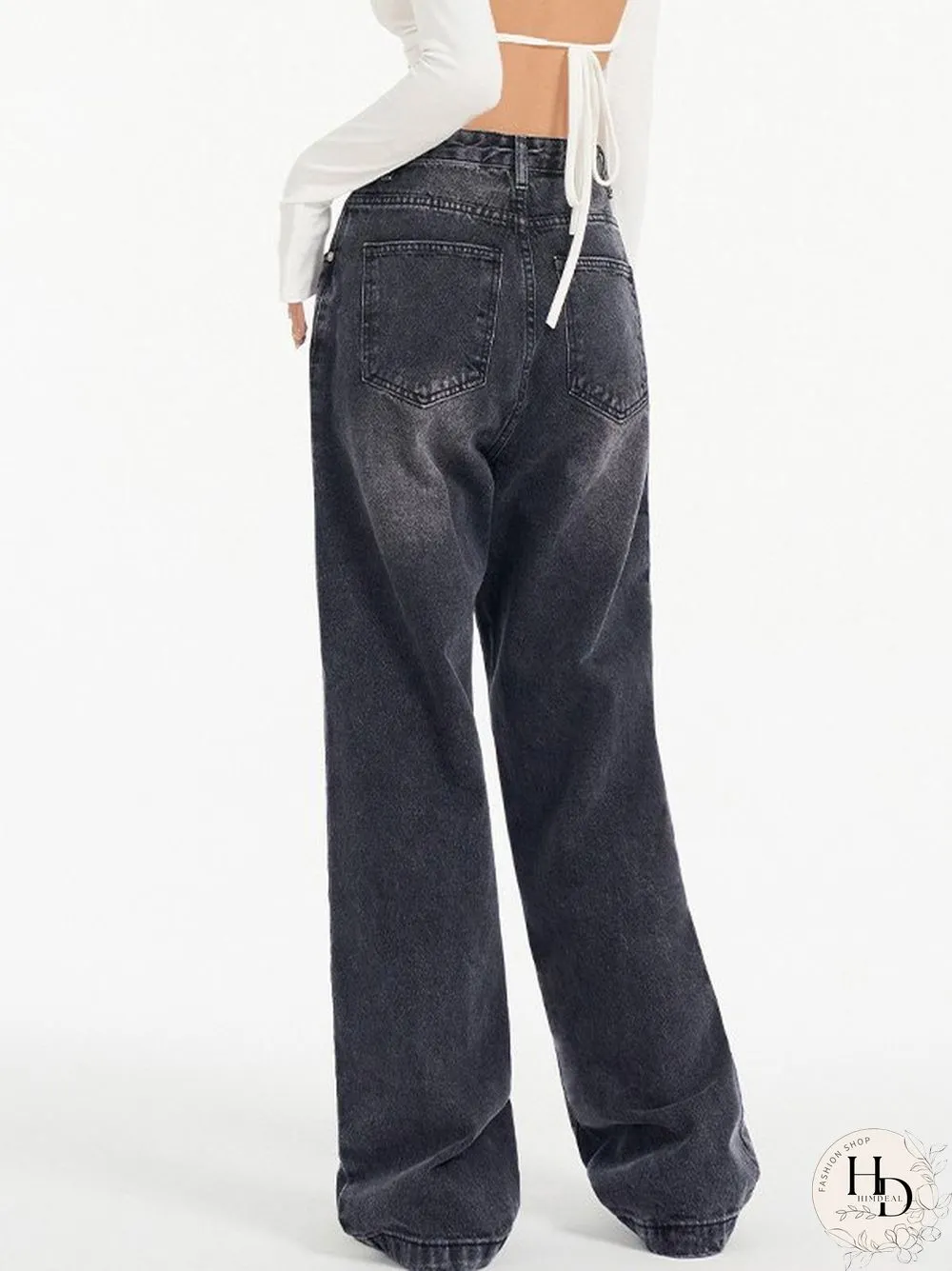 Washed Black Baggy Boyfriend Jeans