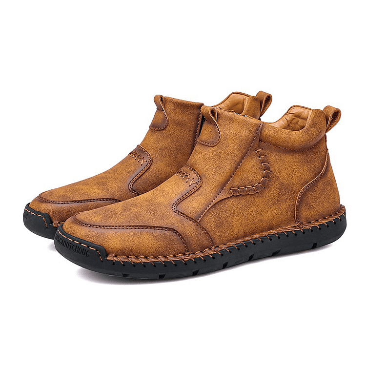 Kanyap-Men Hand Stitching Microfiber Leather Comfy Non  Side Zipper Ankle Boots