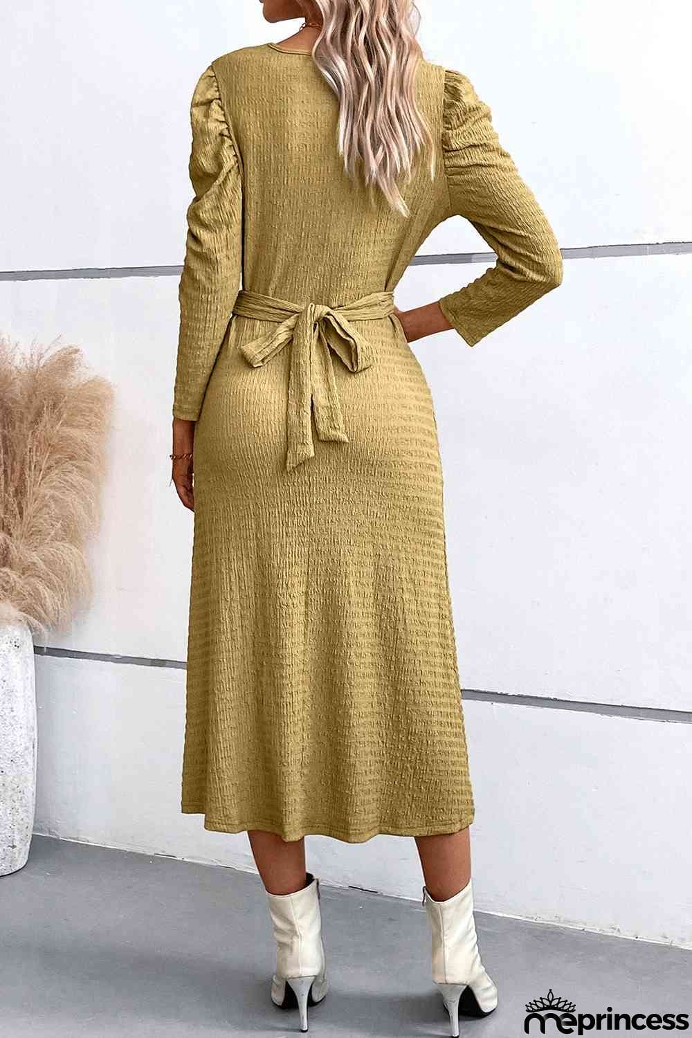 Crisscross Tied Puff Sleeve Dress