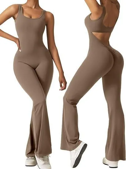 Nigikala Nigikala Women's Sleeveless Horn Jumpsuit Sexy Bare Back Vest Tightening Hip Yoga Jumpsuit