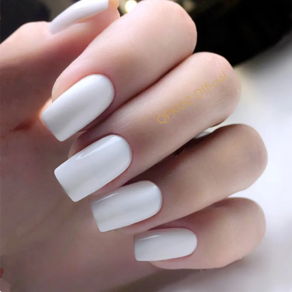 24Pcs Glossy Black Long Press On False Nails Artificial Fake Nails With Jelly Glue DIY Full Cover Tips Manicure Tool-Nail Inspo