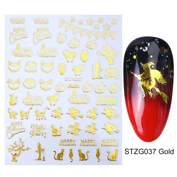 Nail Stickers Back Glue Multiple colors Hallowmas Designs Nail Decal Decoration Tips For Beauty Salons-Nail Inspo