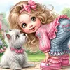 Diamond Painting-DIY Full Round Drill Girl and Puppy