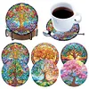 6Pcs/set Diamond Painting Wooden Tree Of Life Coaster Cup Cushion With Holder