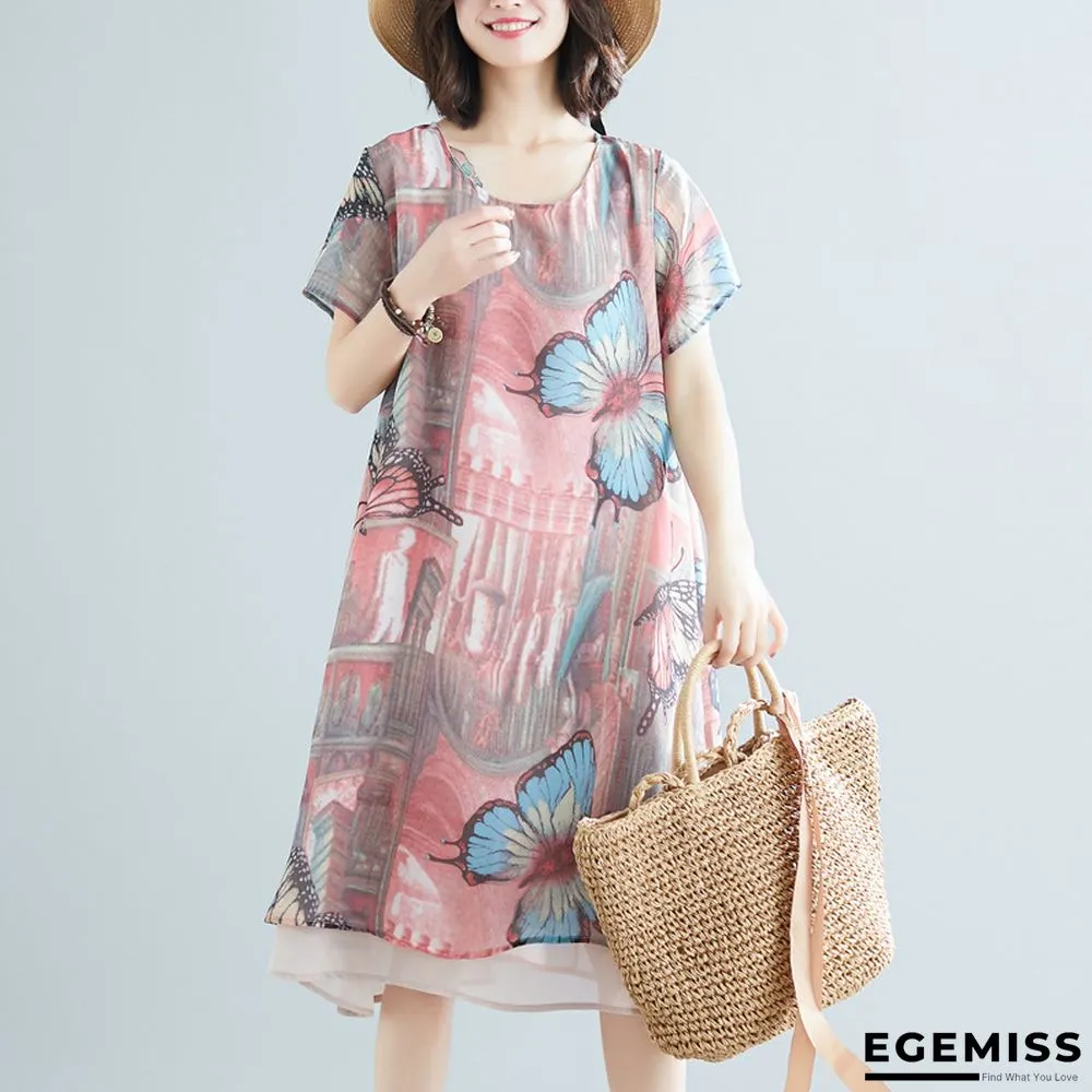 Loose Slimming Plus Extra-large Size Chiffon Short Sleeve Dress for Middle-aged Women | EGEMISS