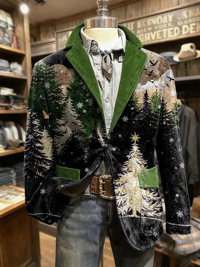 Men's Retro  Christmas Print Casual Blazer 