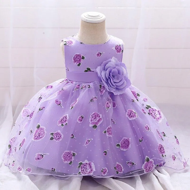 2021 Summer Clothes Baby Girl Dress Long Sleeve 2 1st Birthday Dress For Girl Frock Party Princess Baptism Dress Infant Flower
