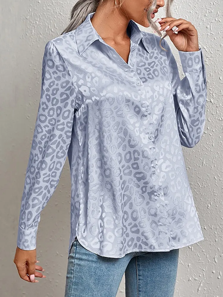 Back to school  Women Leopard Print Luxury Blouse Spring Summer Long Sleeve Lapen Vintage Button Up Shirt Office Lady Satin Tunics Harajuku Top