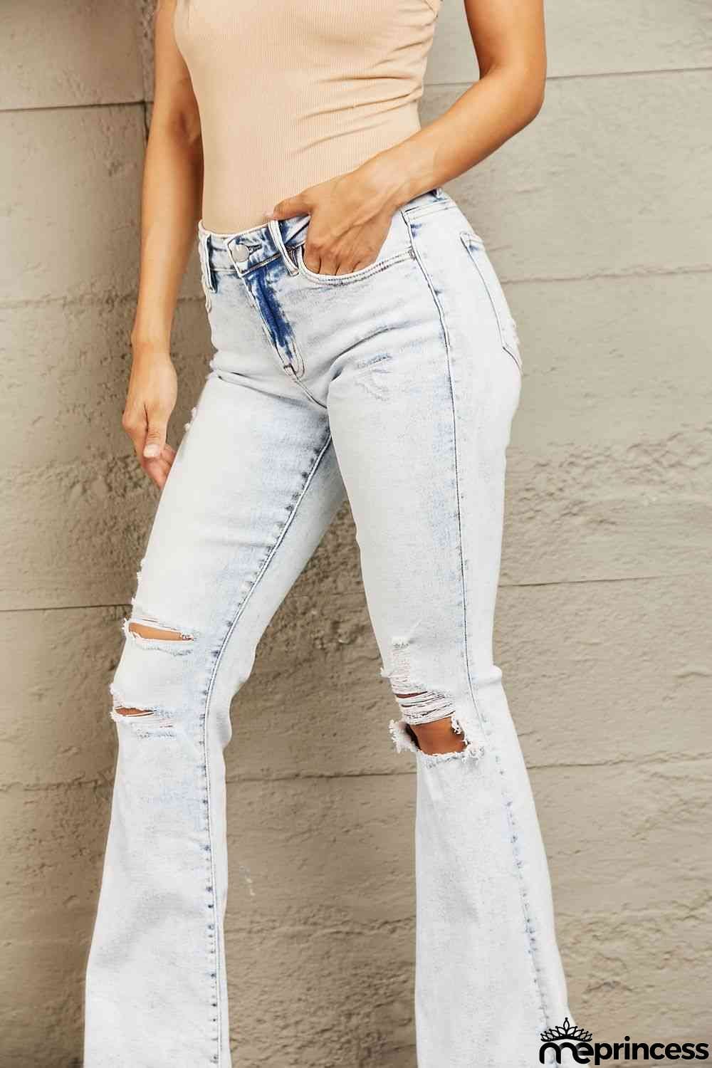 BAYEAS Mid Rise Acid Wash Distressed Jeans