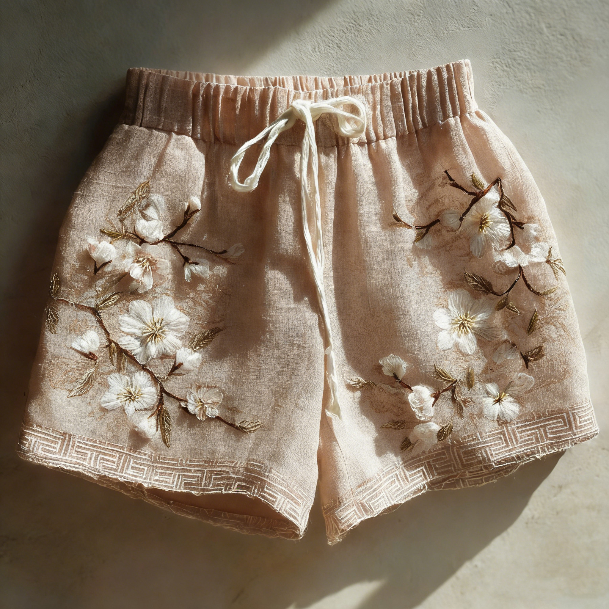 Women's Japanese Cherry Blossom Art Pattern Casual Linen Shorts elevenforest