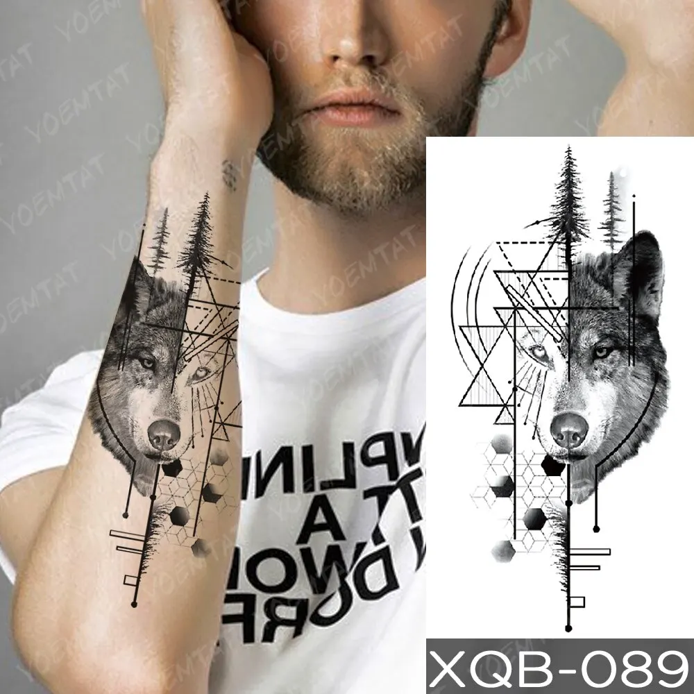 Sdrawing Temporary Tattoo Stickers Fox Lion Tiger Wolf Peony Rose Flowers Leaf Flash Tatto Women Men Body Art Arm Fake Tattoos