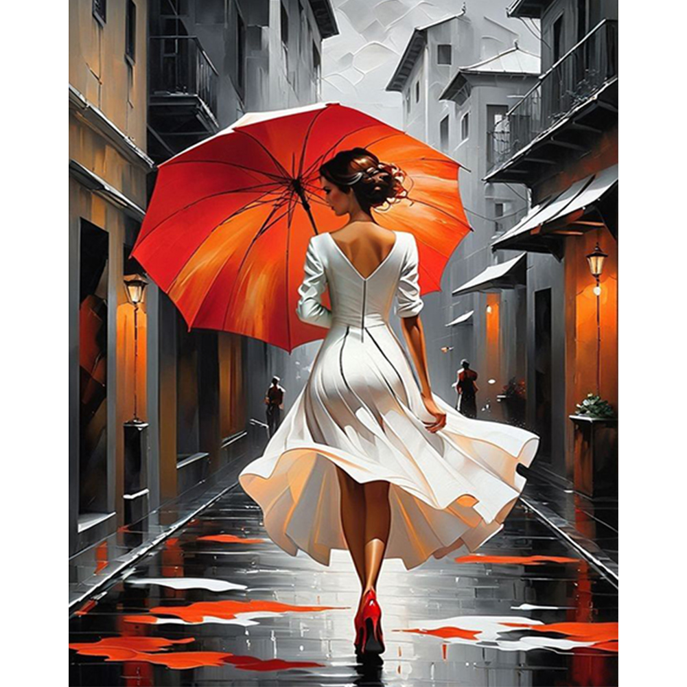 Red Umbrella Woman-Paint by Numbers-16"x20"/40x50cm
