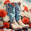 Diamond Painting -DIY Round Drill Flower Cowboy Boots(40x40cm)