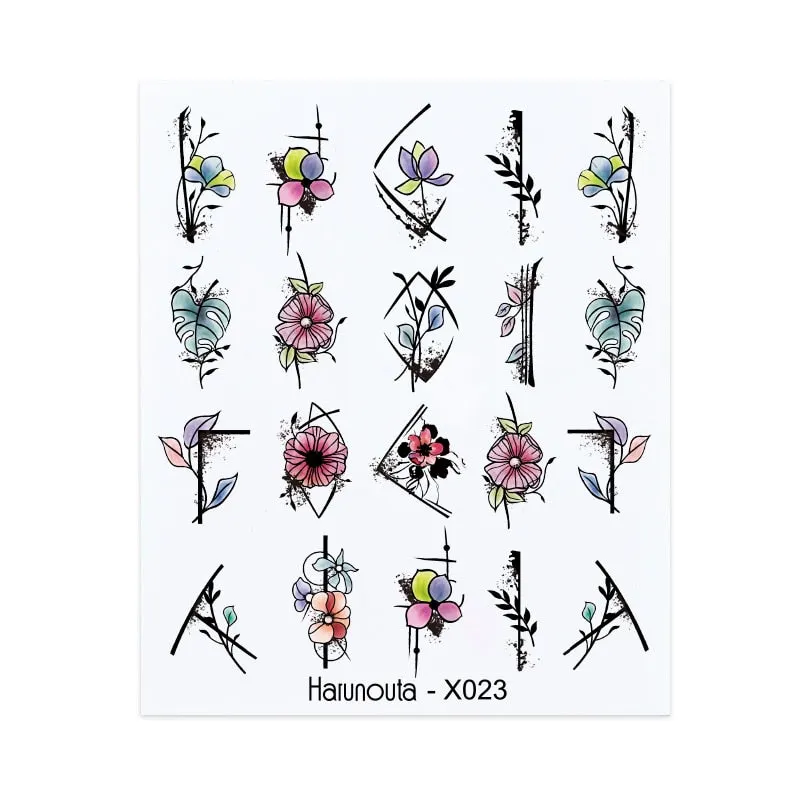 1Pc Spring Water Nail Decal And Sticker Flower Leaf Tree Green Simple Summer DIY Slider For Manicuring Nail Art Watermark