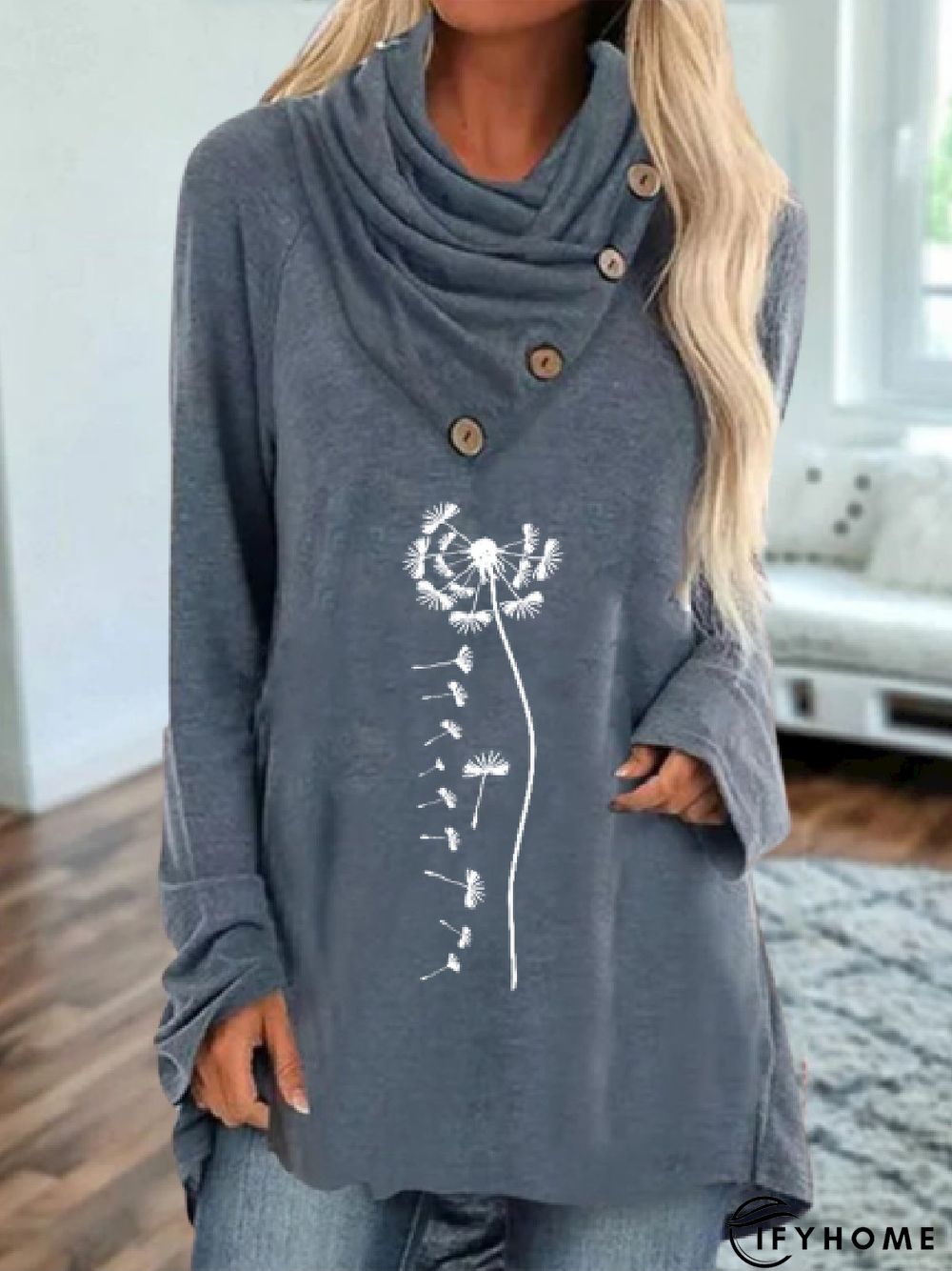 Casual Autumn Dandelion Lightweight Micro-Elasticity Loose Standard Asymmetrical Regular Top for Women | IFYHOME