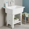 [US Local Warehouse] Freestanding Utility Sink Plastic Wash Basin w/ Washboard & Faucet Laundry Pool Laundry Tub Kit for Room Basement Garage