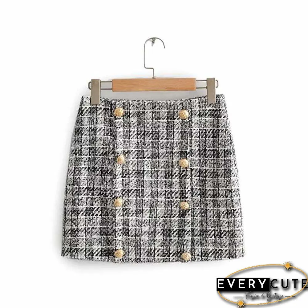 Confident Womens Tweed Blazer And Skirt Suits Plaid