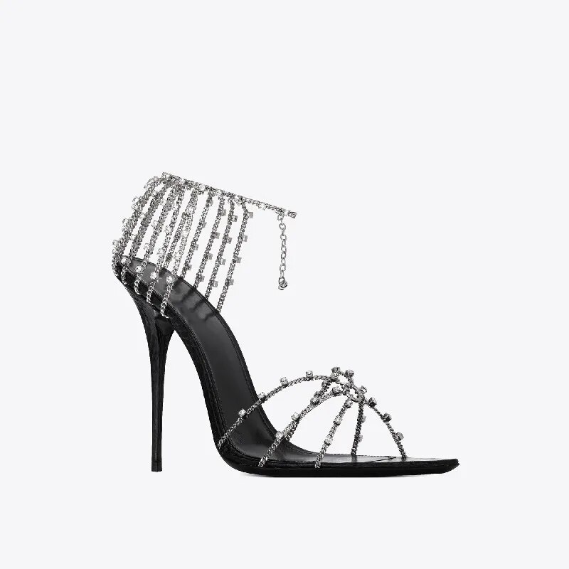 VCSHOES Rhinestones Chains Pointy Open-Toe Women Pumps Sandals High Heels Crystal Wedding Party Shoes For Ladies