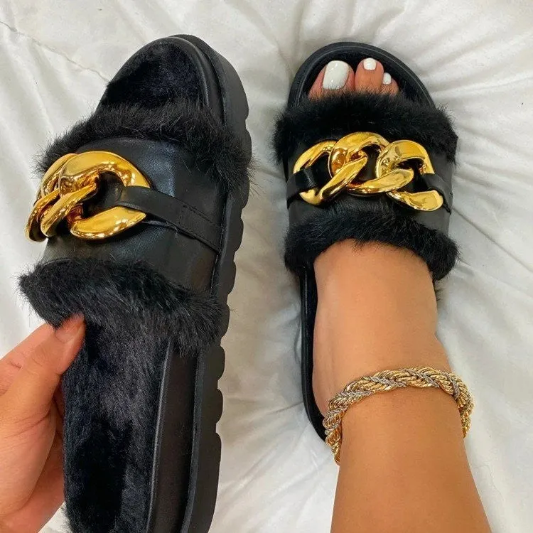 Fashion Autumn Winter New Women Flat Platform Short Plush Flip Flops Slippers Shoes Woman Lady Sexy Furry Sandals Slippers Shoes