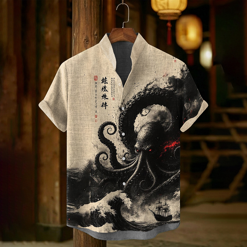 Japanese Octopus Ink Painting Design Print Shirt elevenforest