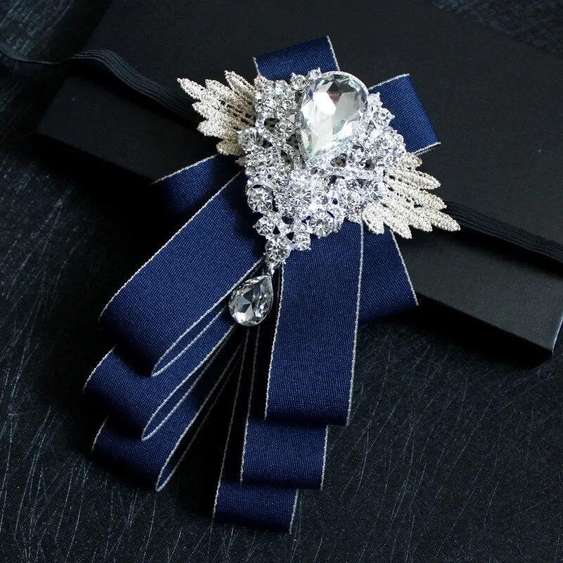 High-grade Handmade Diamond British Style Bow Ties Groom Groomsman Dress Suit Rhinestone Bowtie for Men Wedding Accessories