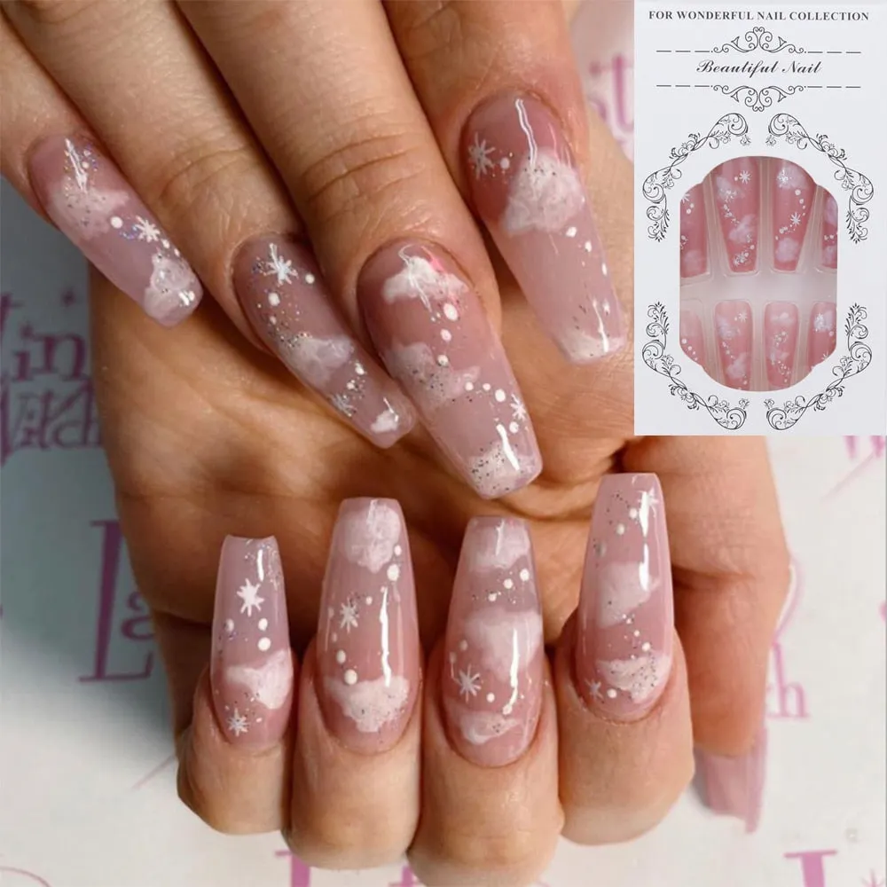 24Pcs Detachable False Nails Long Ballerina Artificial Fake Nails Full Cover Jelly Red Coffin Nail Tips DIY Manicure Tool-Nail Inspo