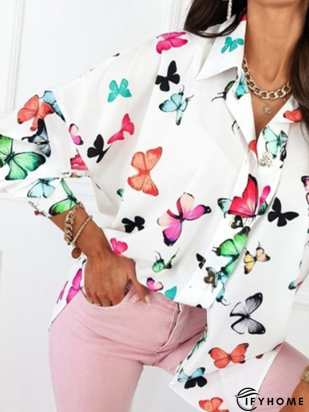 Shirt Collar Shift Holiday Butterfly  Top | IFYHOME