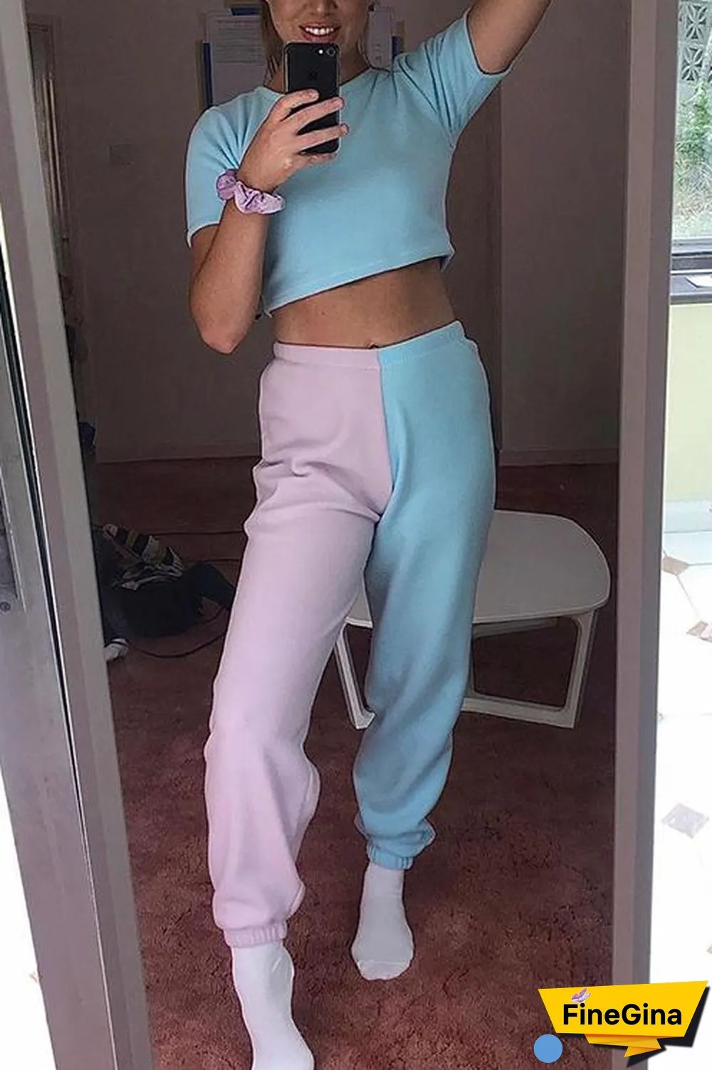 Color Block Elastic Joggers