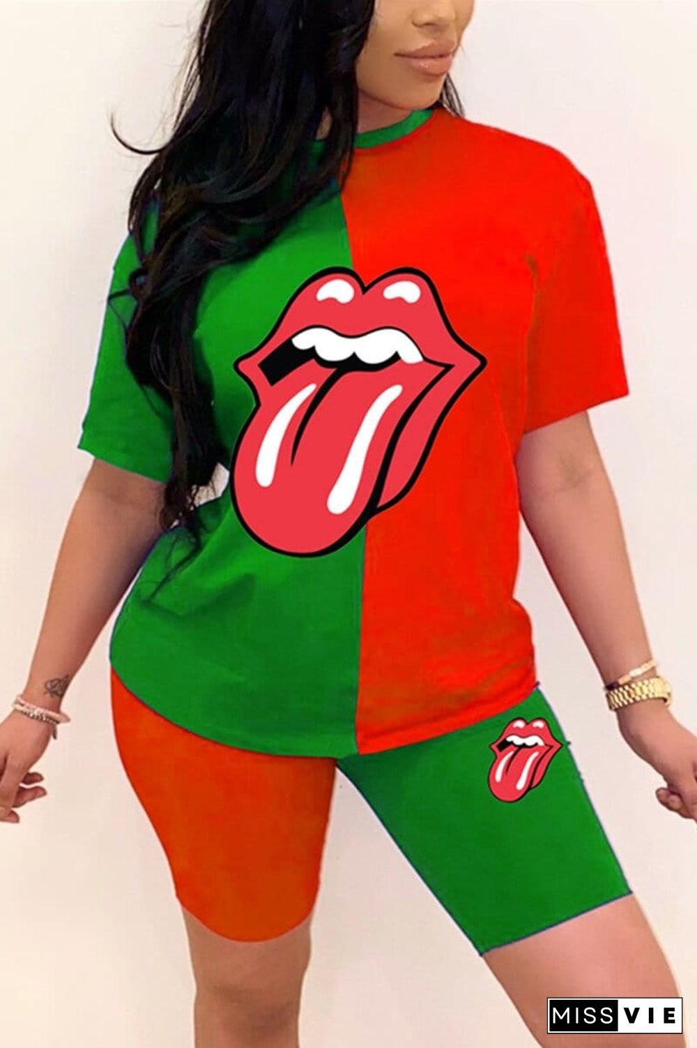 Casual Printed Round Neck T-Shirt Set