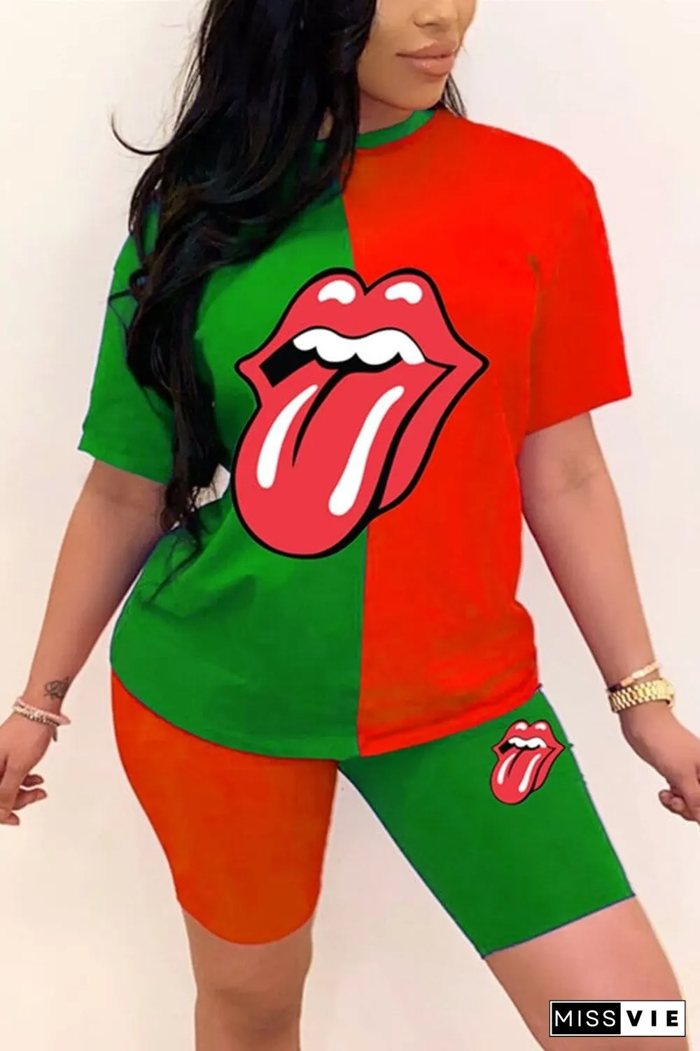 Casual Printed Round Neck T-Shirt Set