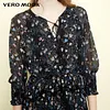 Vero Moda Brand NEW commuting simple flowers three-quarter sleeve high waist long pleated dress women |31817C543