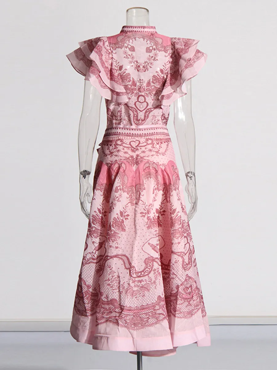 Brownm Fashion Printed Dress Women's Spring 2025 New Korean Casual High-Sleeve High-Rise Half-Senior Dress