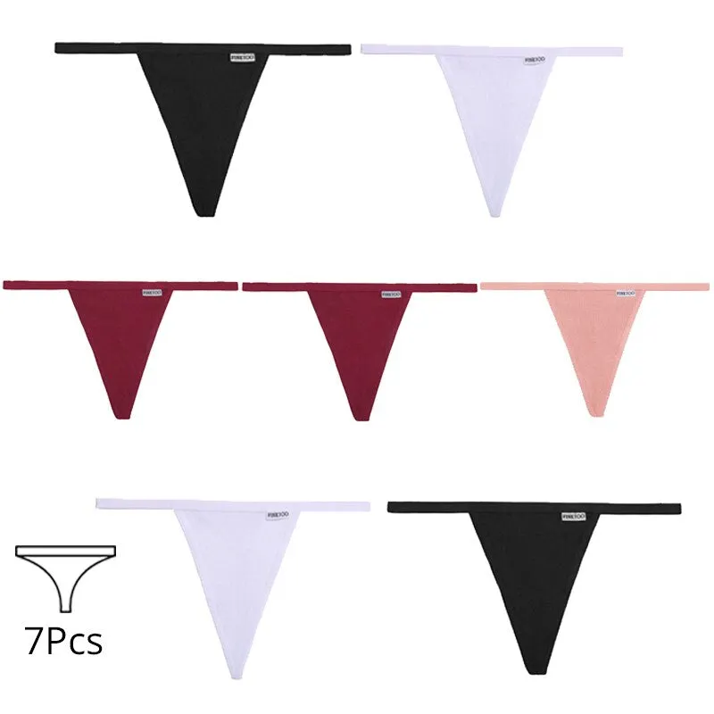 FINETOO 7Pcs/set Cotton Thongs Women Sexy T-Back Underpants Comfortable G-string Underwear M-XL Girls Soft Panties Lingerie 2022