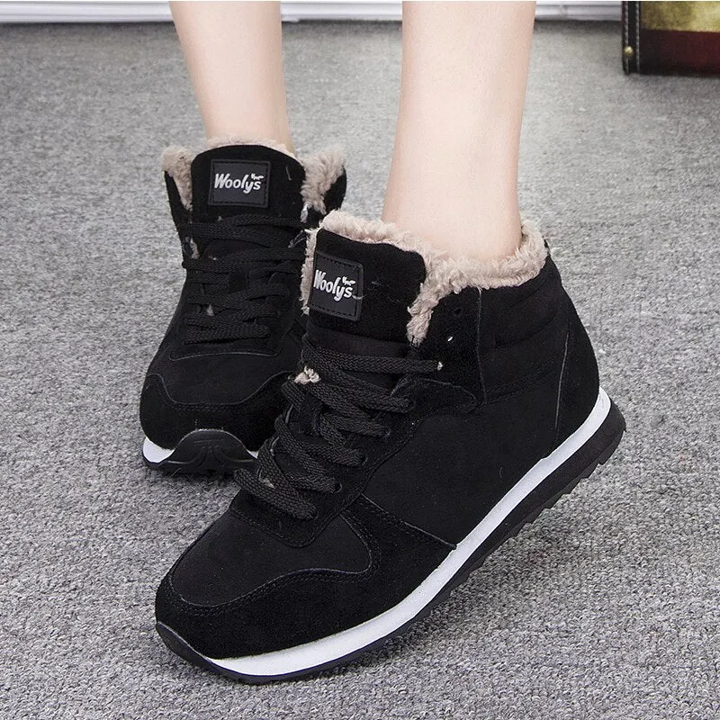 New Black Women Boots Lace Up Casual Ankle Boots Round Toe Winter Shoes Women Snow Boots Warm Leisure Style Winter Botas Mujer