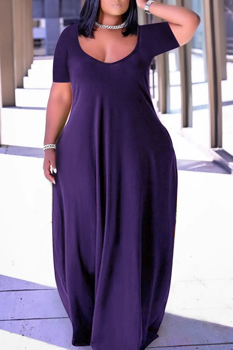 Xpluswear Plus Size Casual Burgundy Short Sleeves Solid Cocoon Summer Sun Maxi Dress 2024 - Xpluswear