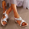 Women's Elegant Rhinestone Flat Sandals Shoes 