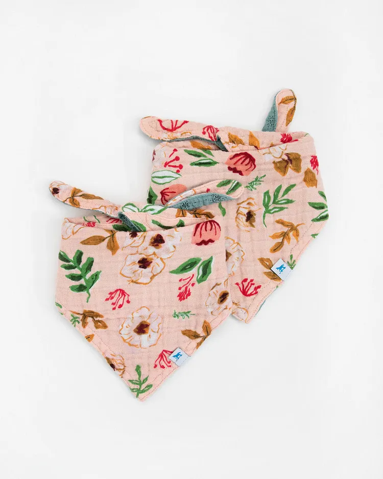 Cotton Muslin Reversible Bandana Bib 2 Pack - Vintage Floral
