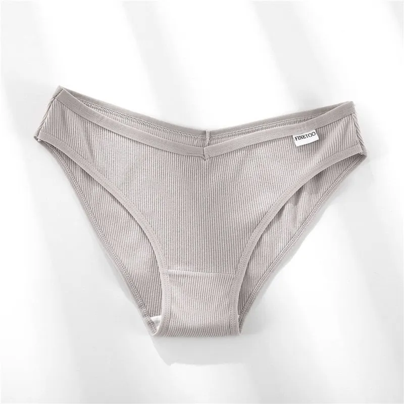 FINETOO Women's Underpants Soft Cotton Panties Girls Solid Color Briefs Striped Panty Sexy Lingerie Female Underwear M-XL Panty