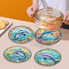 4PCS Wood Diamond Painted Placemats Kitchen Dish Mat with Holder (Dolphin)
