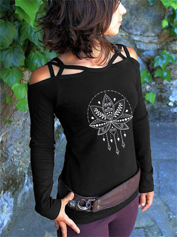 Lotus Totem Hollow Shoulder T Shirt elevenforest
