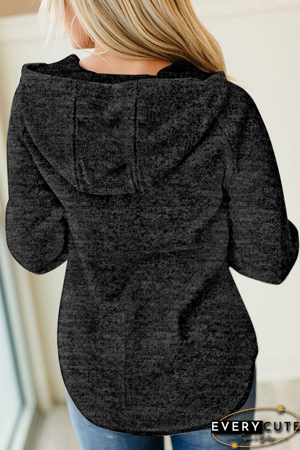 Letters Print Heathered Black Hoodie
